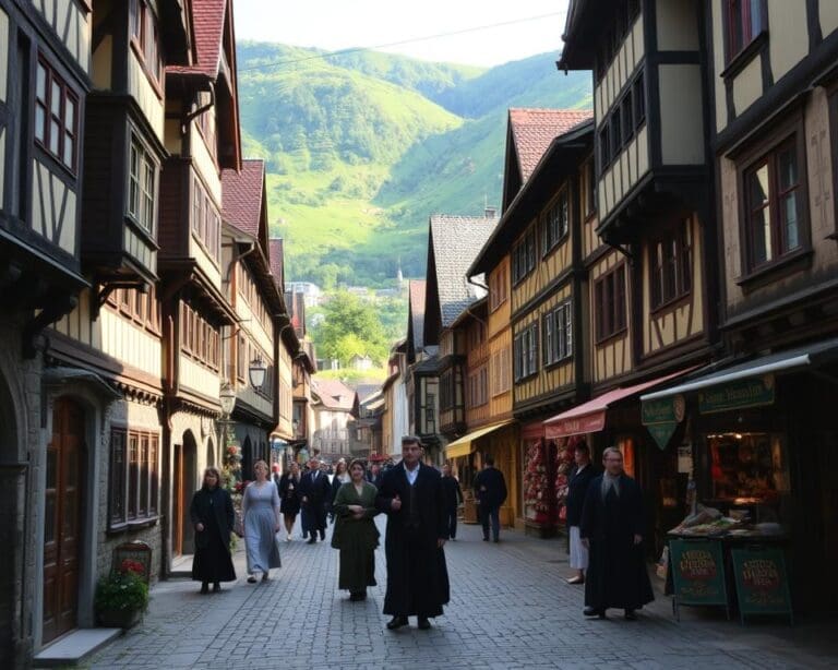 Mittelalterliche Straßen in Bergen, Norwegen