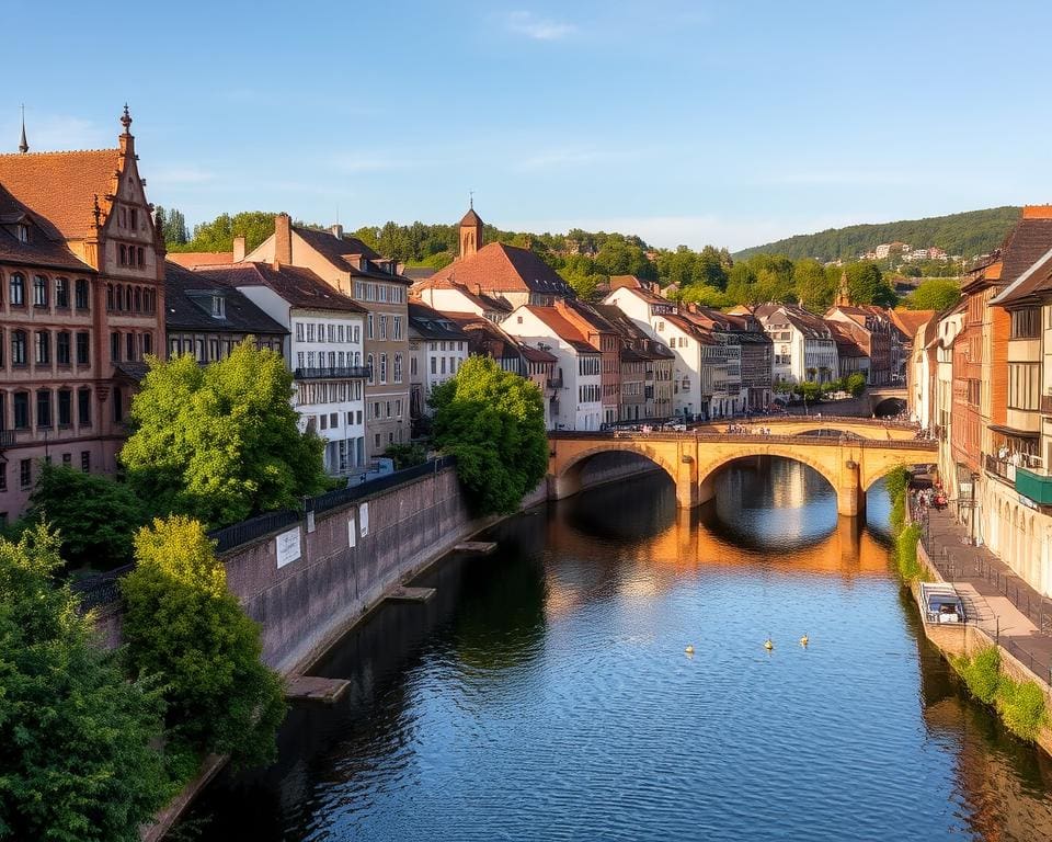 Moselufer und historische Bauwerke in Metz