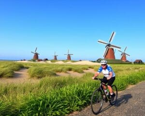 Radfahren entlang der niederländischen Küste: Windmühlen und Dünen