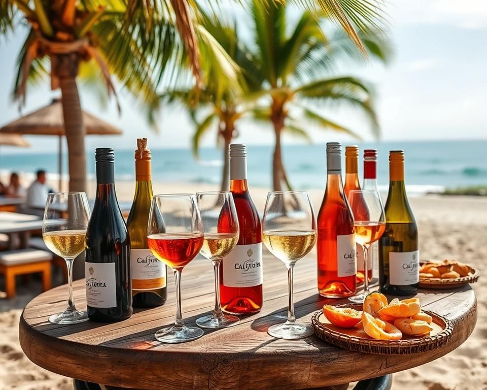 regionale Weine bei einer Strandbar Weinprobe