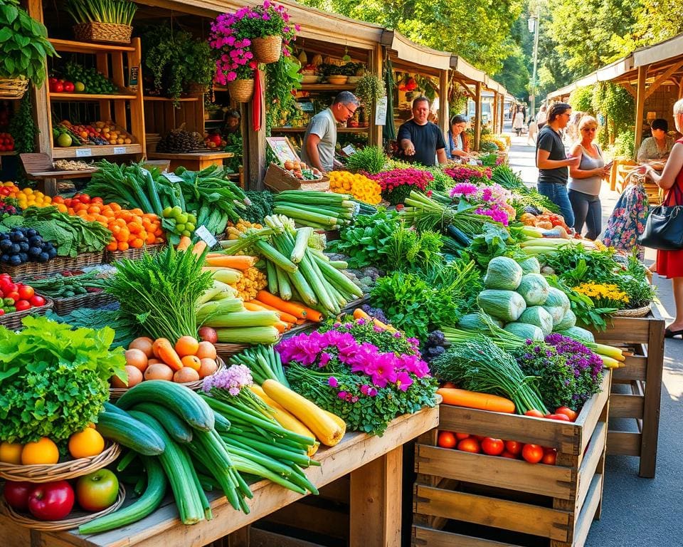 Bauernmarkt mit frischen Erzeugnissen