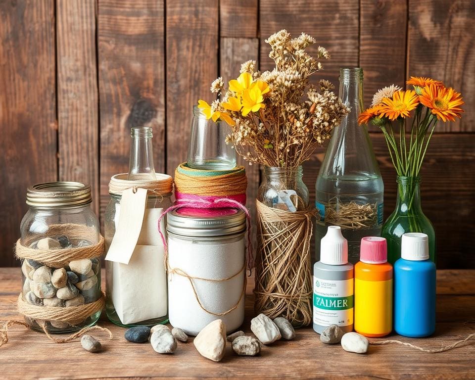 Materialien für Upcycling Vasen