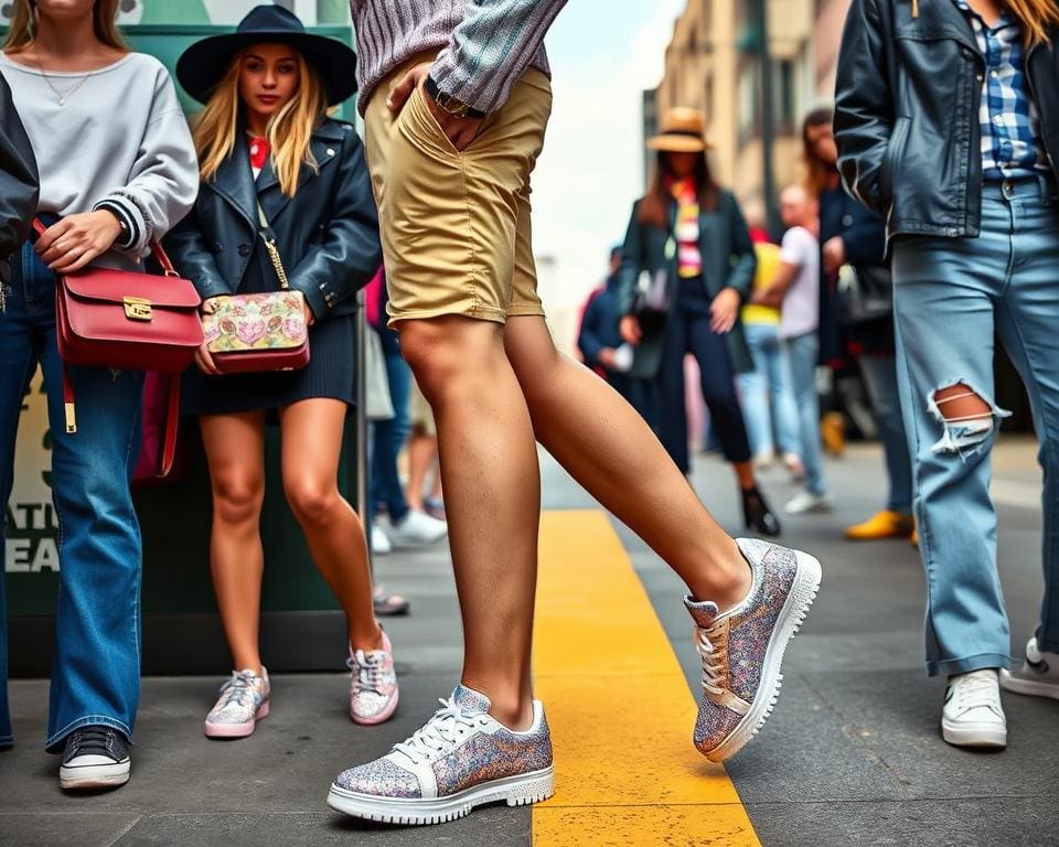 Wie kombiniert man glitzernde Sneaker?