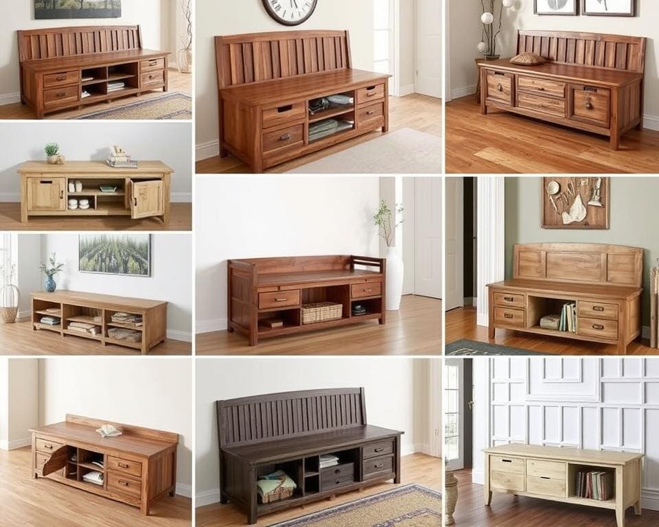 Verschiedene Designs für Holzbank im Flur