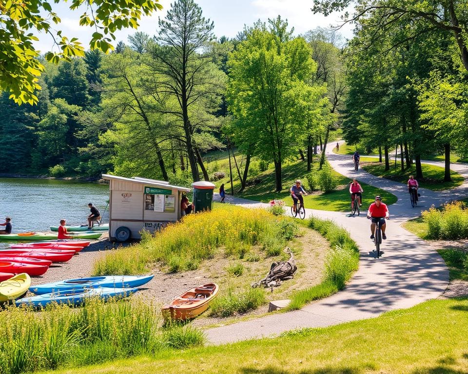 Aktivitäten am Wasser: Bootsverleih, Radfahren und Wandern