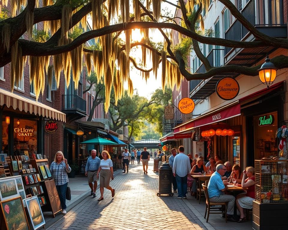 River Street mit Restaurants und Kunsthandwerk