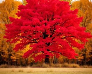 Welcher Baum hat leuchtend rote Blätter?