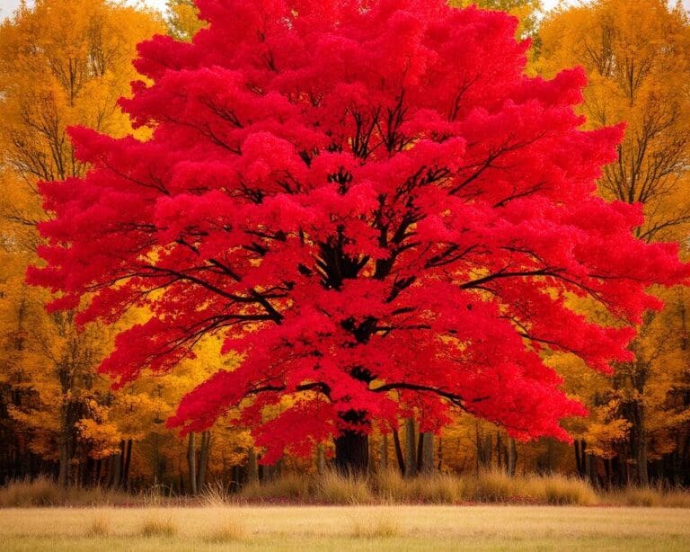 Welcher Baum hat leuchtend rote Blätter?