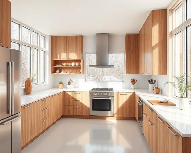 Küchendesign in Weiß und Holzoptik